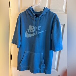 Nike Logo Blue Short Sleeve Hoodie